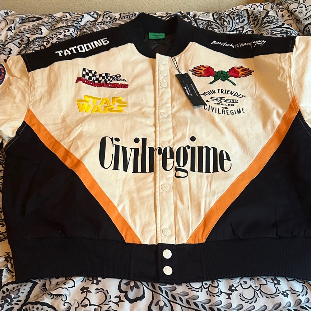 Star Wars Civilregime Black White and Orange Bomber Jacket